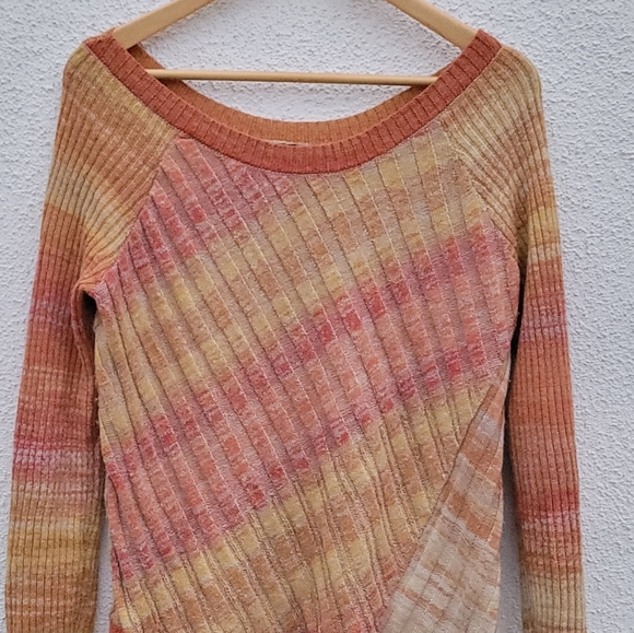 ⛔️Free People Ribbed Sunset Rainbow Pullover Sweater L - Picture 5 of 7